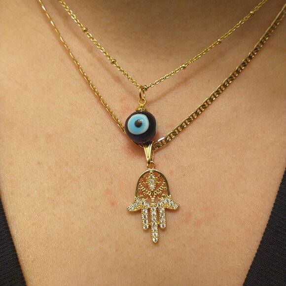 Neiman Marcus 18K Gold Plated Hamsa Hand Mariner 060 3MM Chain Necklace